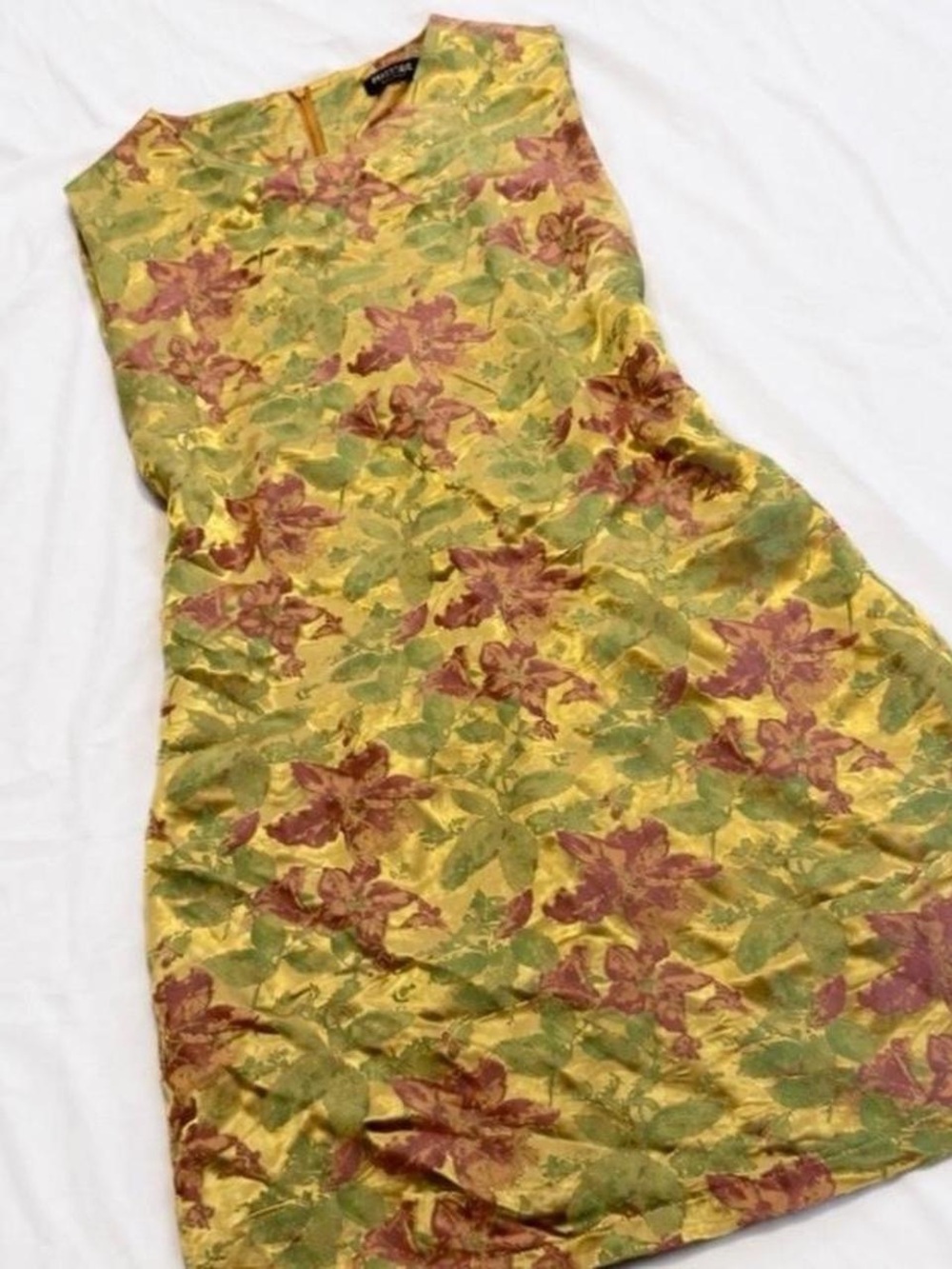 Nasty Gal Collection Floral Jacquard Mini Shift Dress Gold Retro Size 2 - Picture 2 of 8